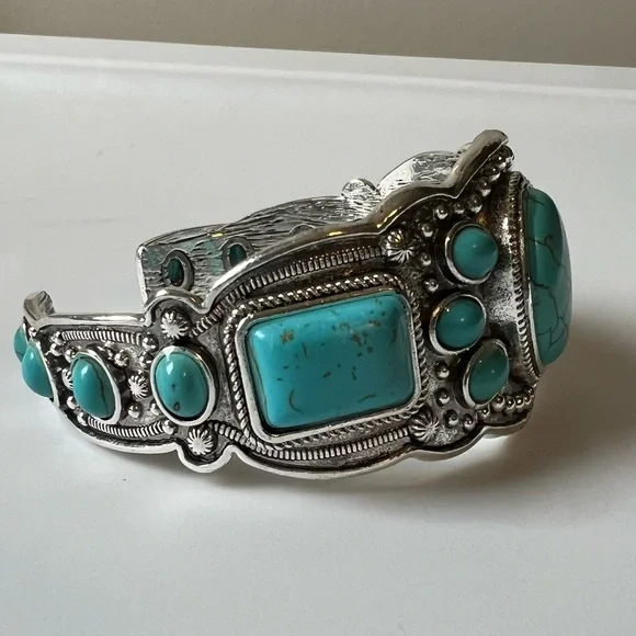 Western Turquoise Cuff Bangle Bracelet - Picture 2 of 5